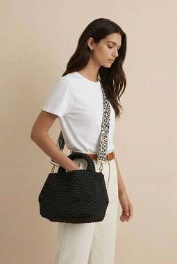 ah-dorned Black Woven Neoprene Tote with Leopard Print Guitar Strap
